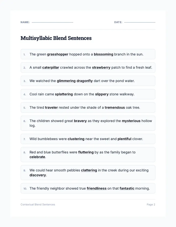 Blend Sentences Practice Worksheet