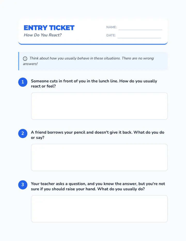 Entry Ticket How Do You React Quiz