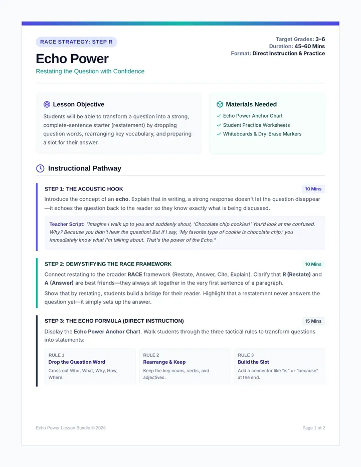 Echo Power Teacher Guide