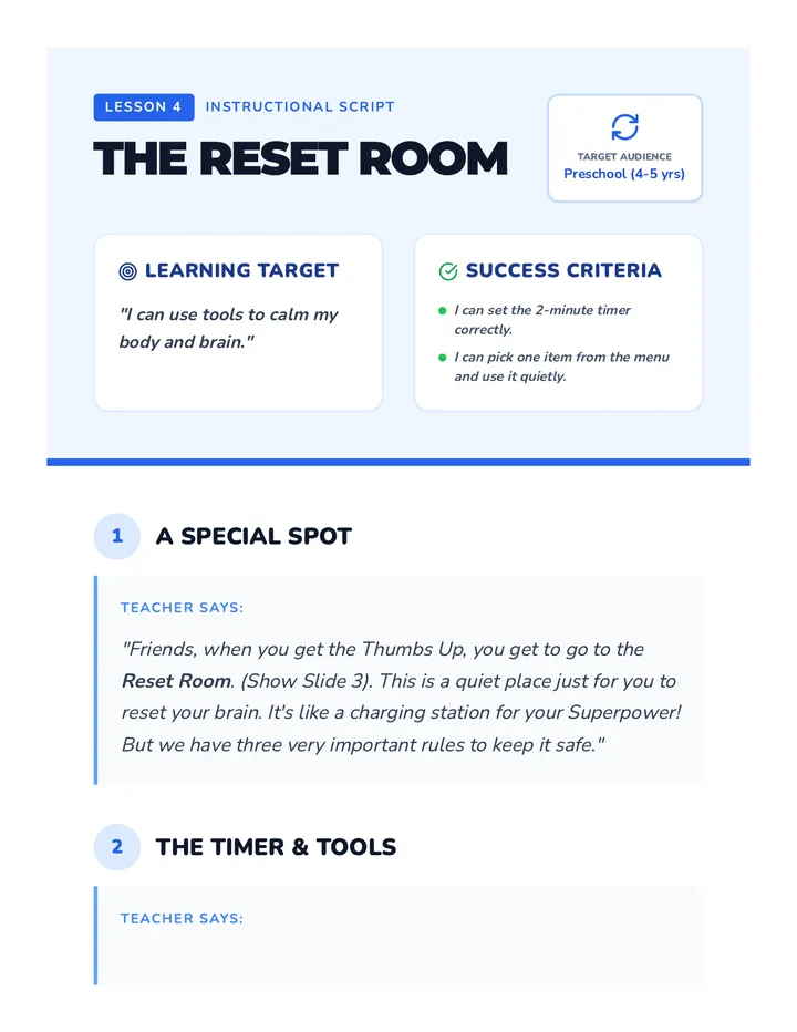 Reset Room Lesson Script