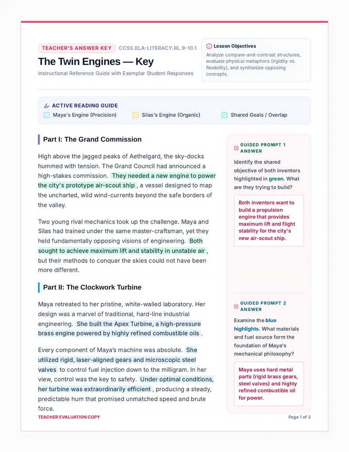 Twin Engines Answer Key