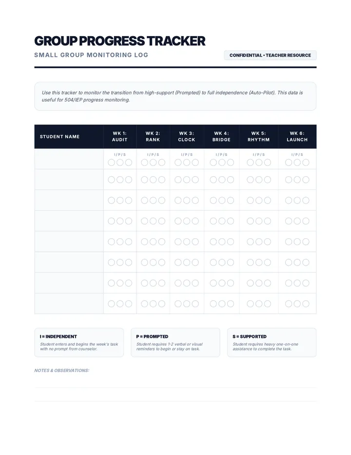 Counselor Progress Tracker Teacher Resource