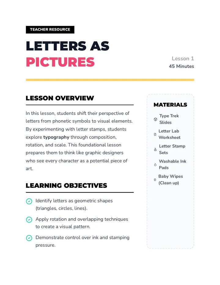 Letters as Pictures Teacher Guide