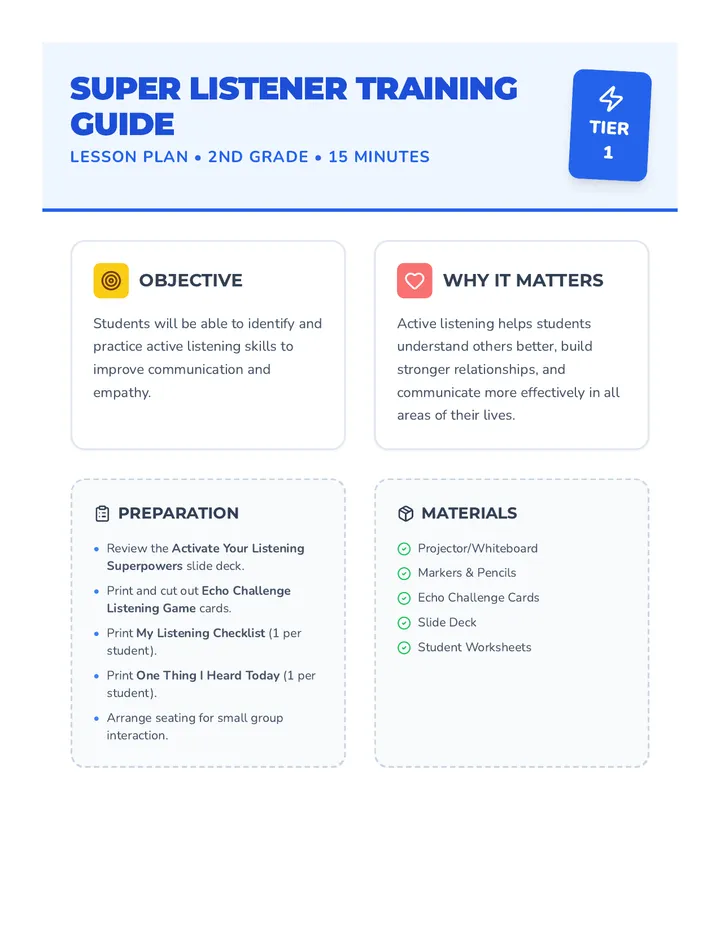 Super Listener Training Guide Lesson Plan