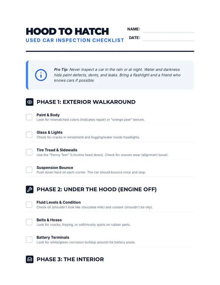 Hood to Hatch Checklist