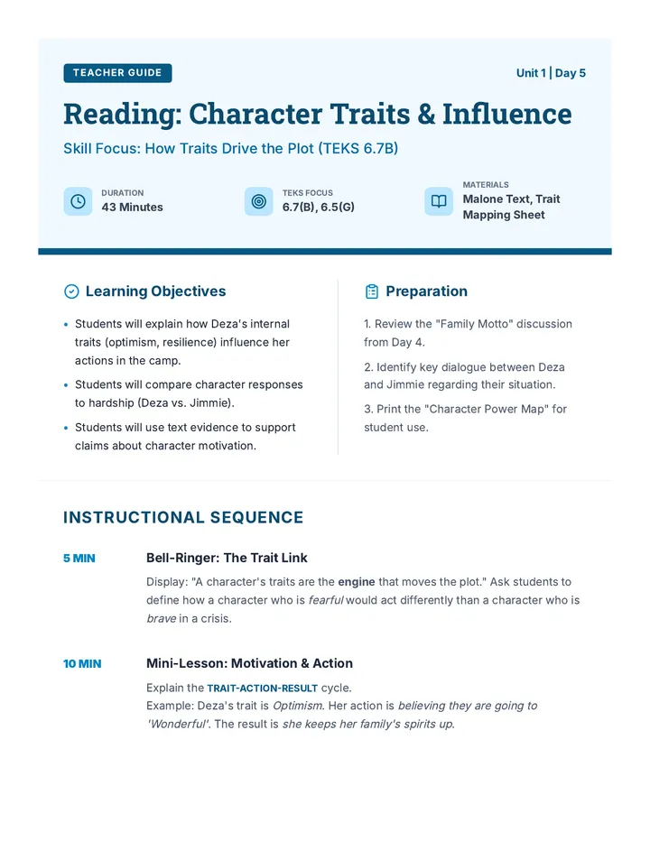Reading Day 5 Teacher Guide