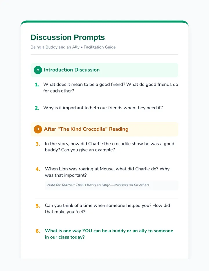 Be a Buddy Discussion Prompts