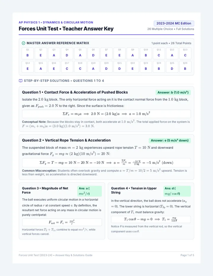 Forces Unit Test Answer Key