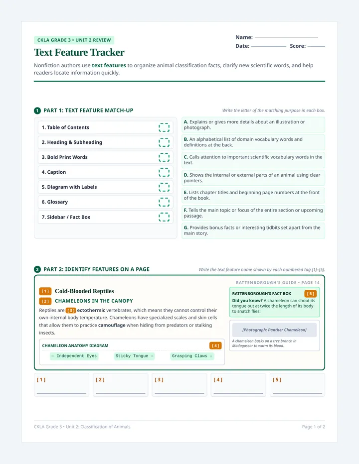 Text Feature Tracker Worksheet
