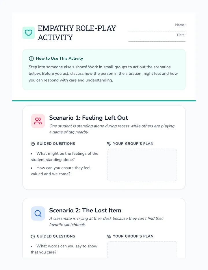 Empathy Role-Play Activity Sheet