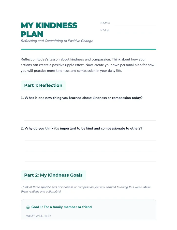 My Kindness Plan Worksheet