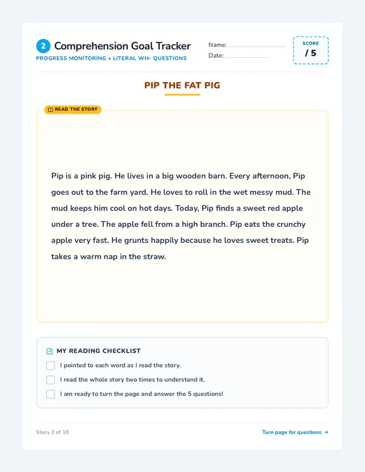Pig Comprehension Sheet