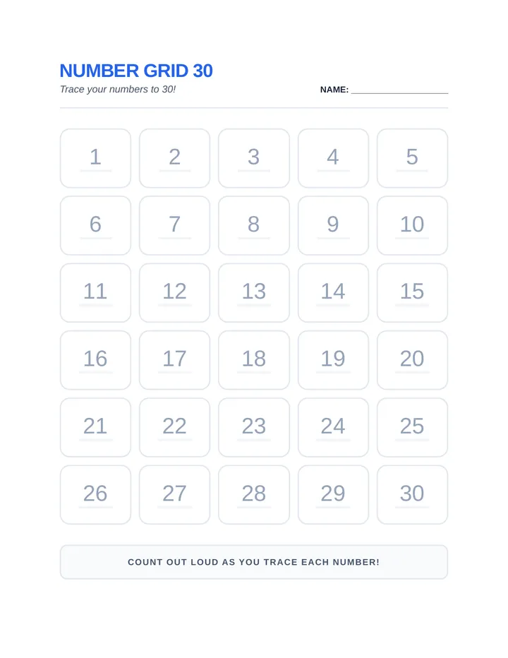 Number Grid 30 Worksheet