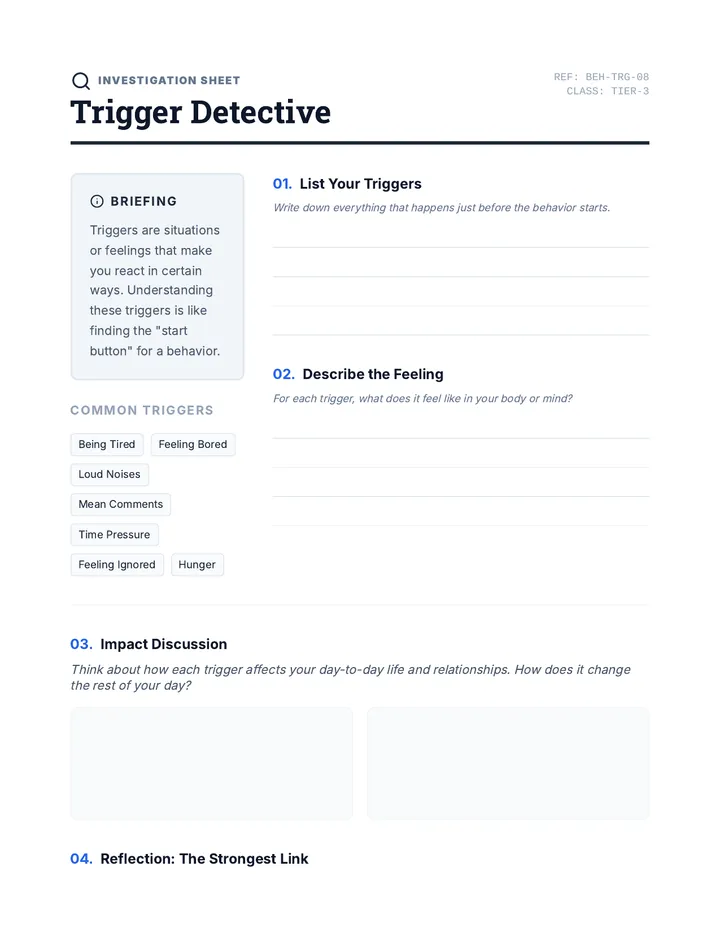 Trigger Detective Activity Sheet