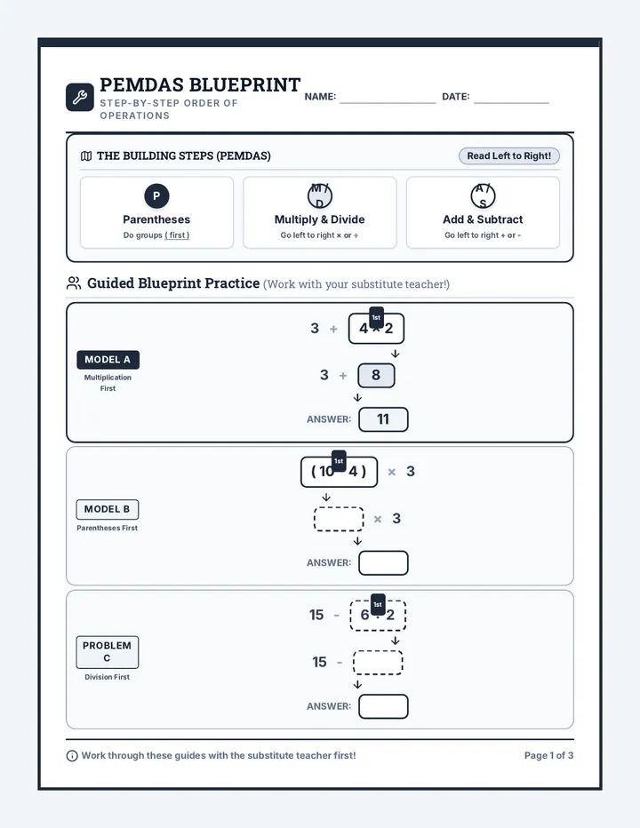 PEMDAS Blueprint Worksheet