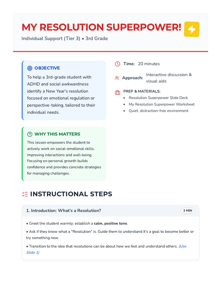 Resolution Superpower Lesson Plan
