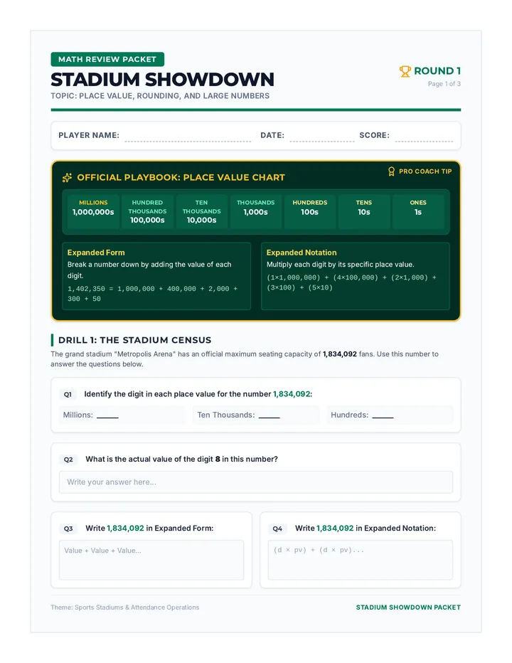 Stadium Showdown Study Guide