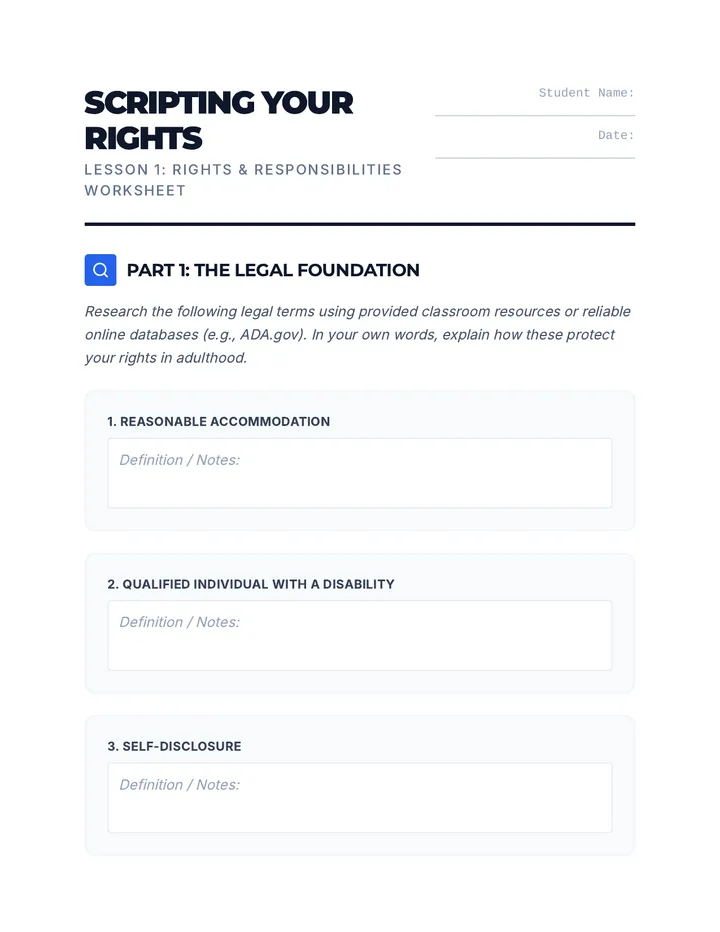 Scripting Your Rights Worksheet