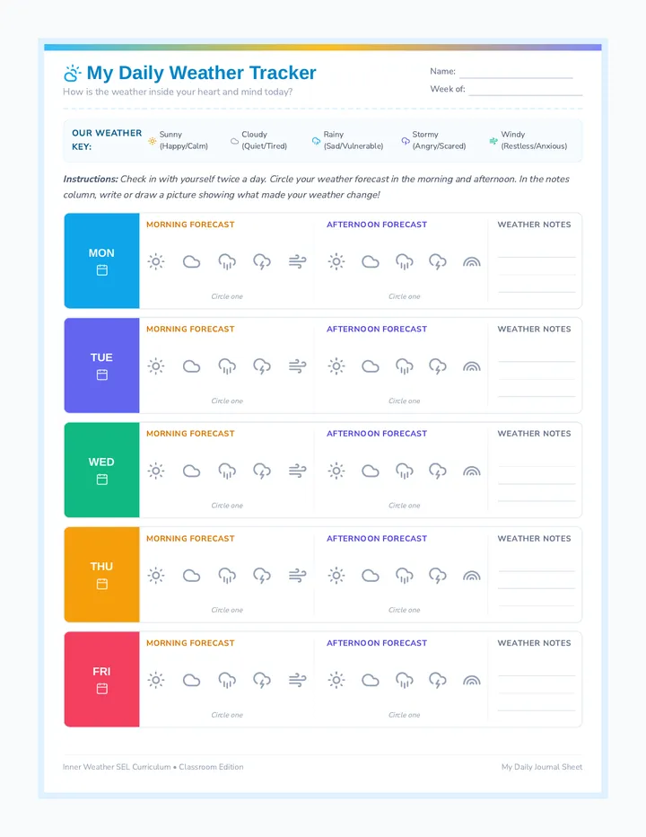 Daily Weather Tracker Worksheet