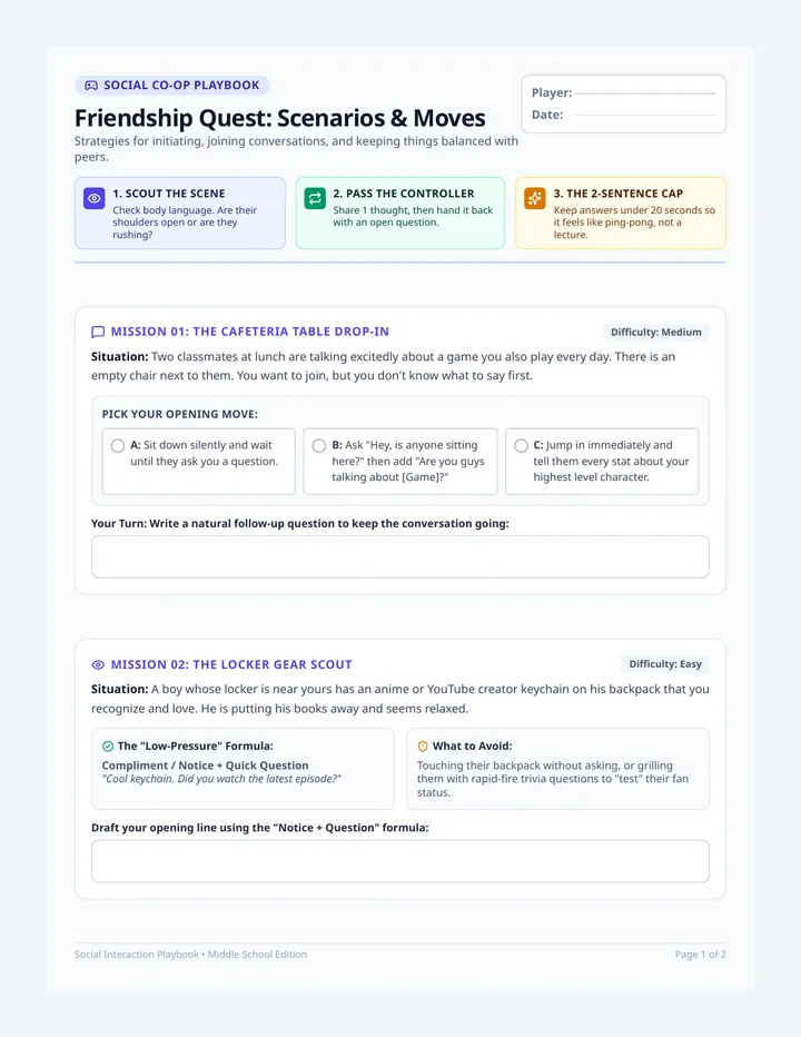 Friendship Playbook Activity Sheet