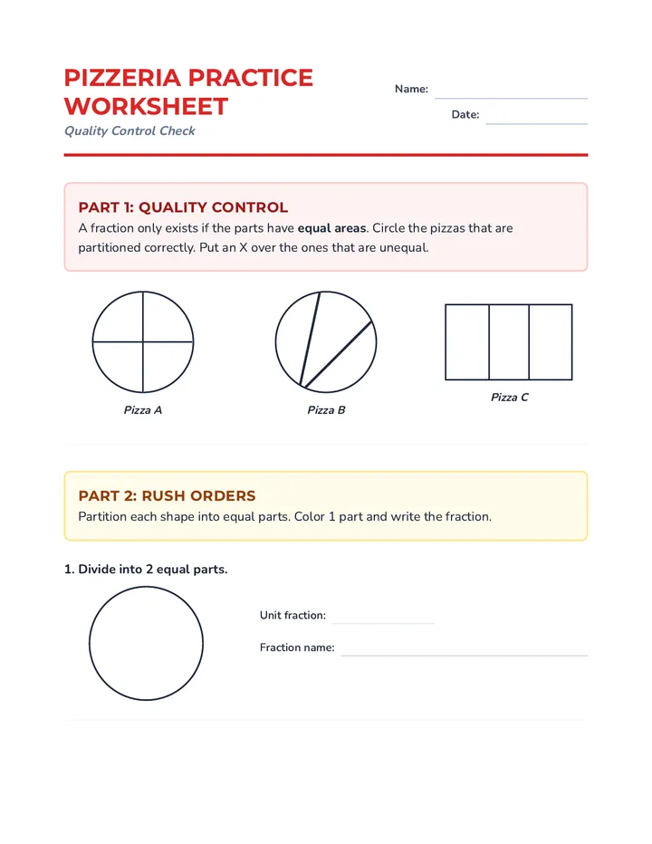 Pizzeria Practice Worksheet