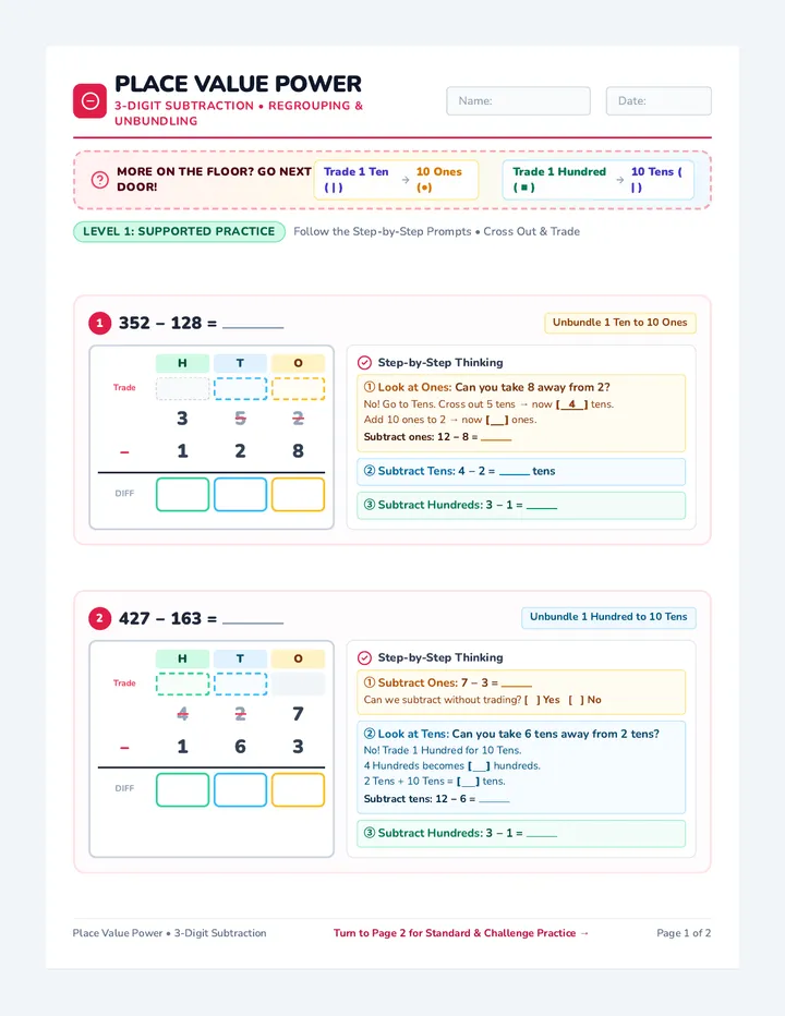 Subtraction Regrouping Worksheet