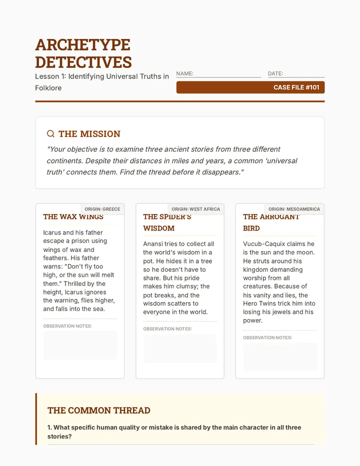 Archetype Detectives Worksheet