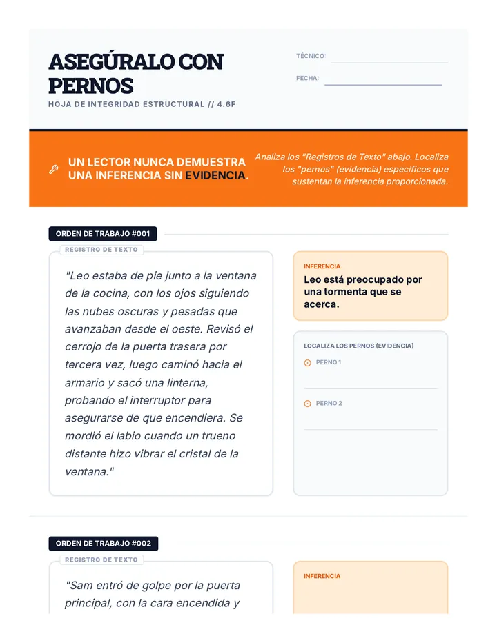 Asegúralo con Pernos Hoja de Trabajo Spanish