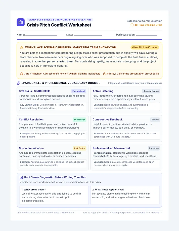 Crisis Pitch Conflict Worksheet