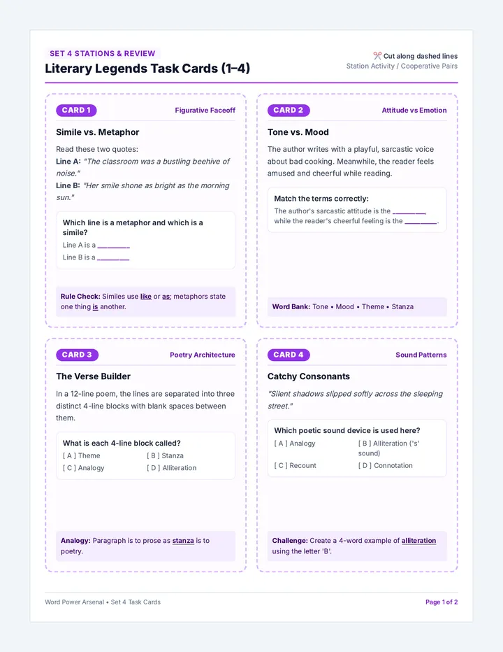 Literary Legends Task Cards