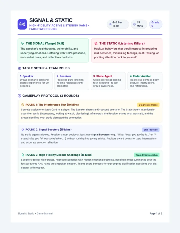 Signal Static Game Manual