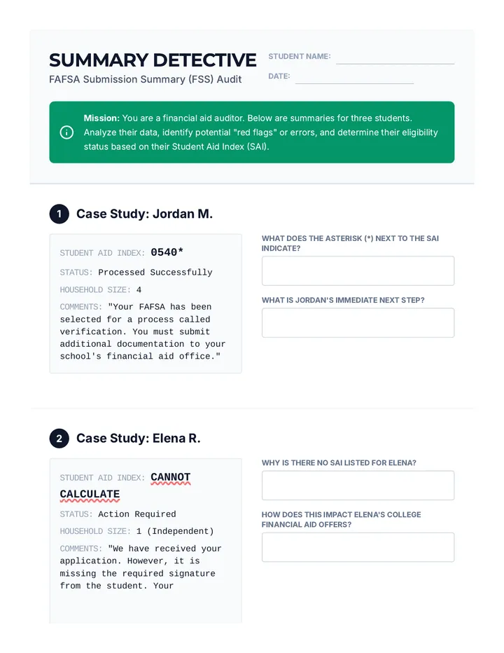 Summary Detective Worksheet