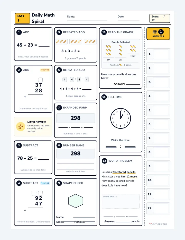 Weekly Math Spiral Packet