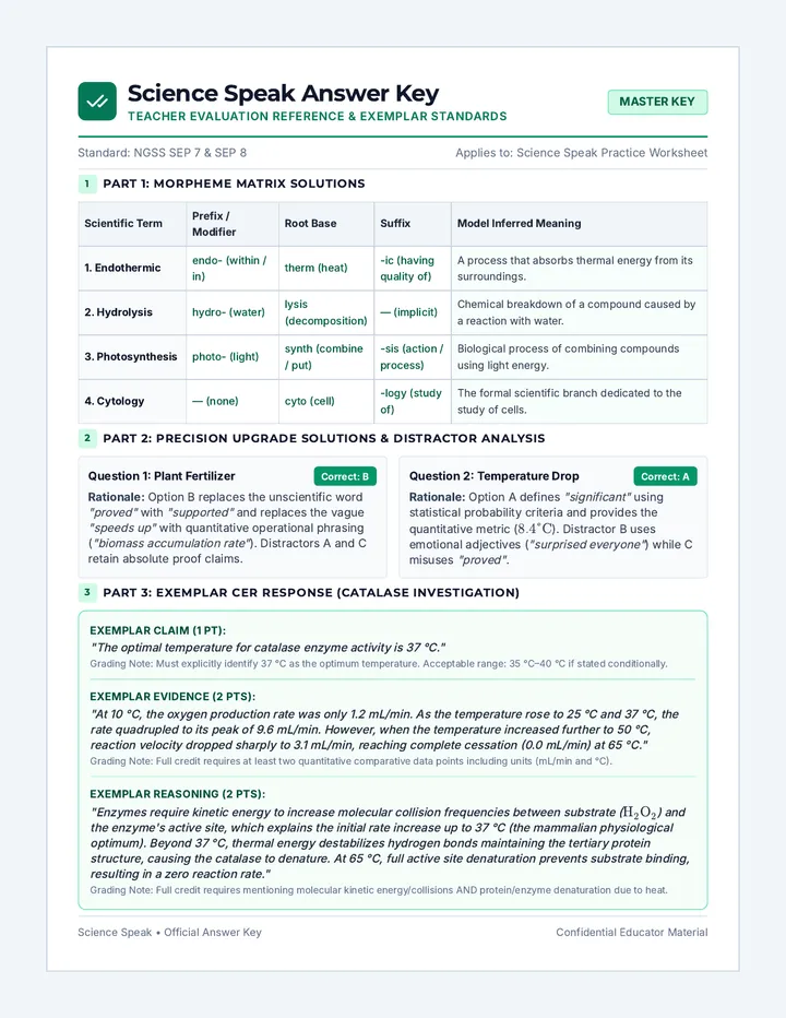 Science Speak Answer Key