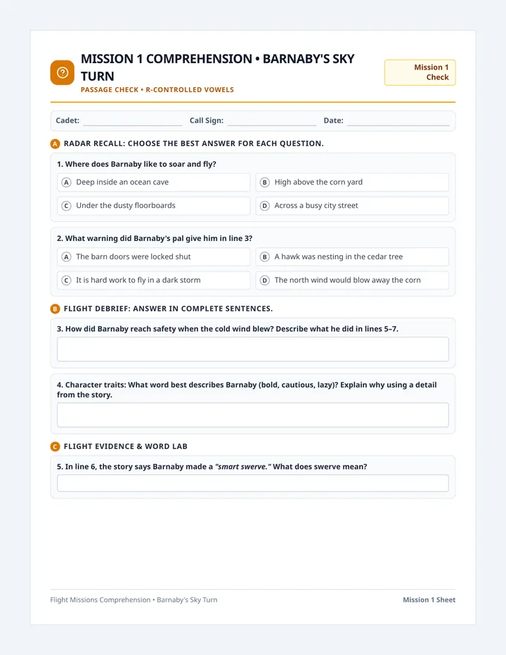 Flight Missions Comprehension Sheet