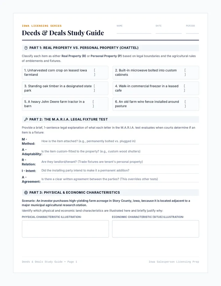 Deeds and Deals Worksheet
