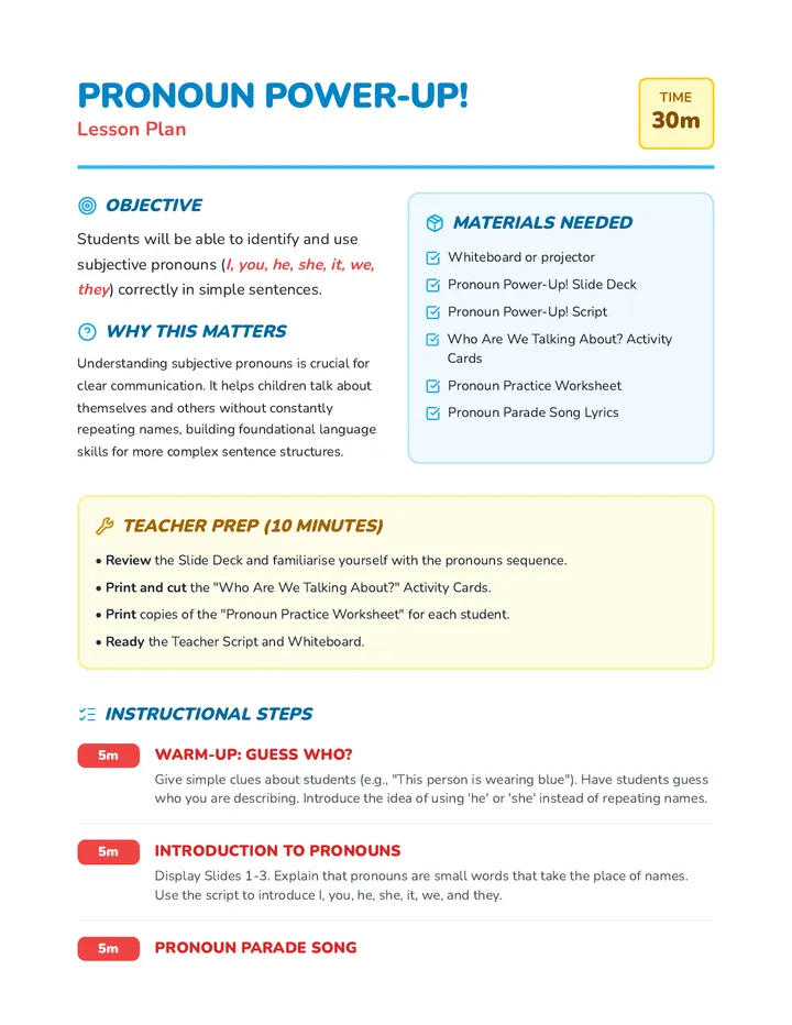 Pronoun Power-Up Lesson Plan