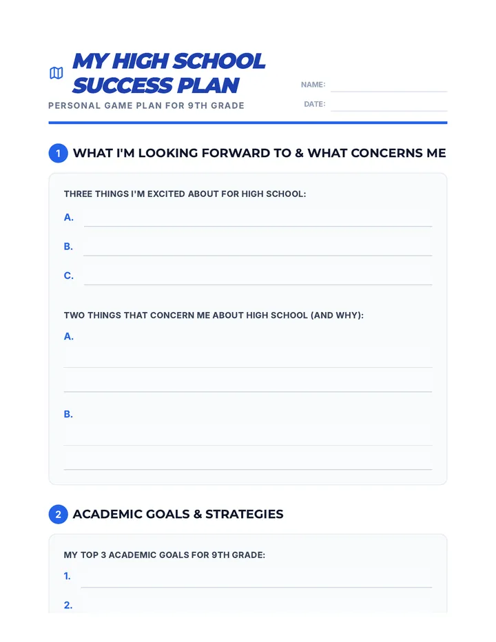 My High School Success Plan Worksheet