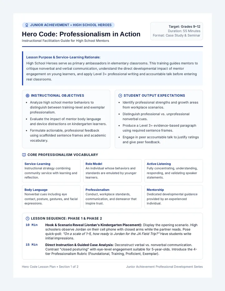 Hero Code Lesson Plan
