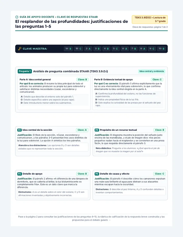 Deep Sea Glow Answer Key
