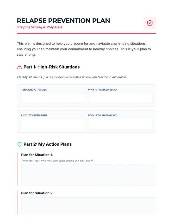Relapse Prevention Plan Worksheet