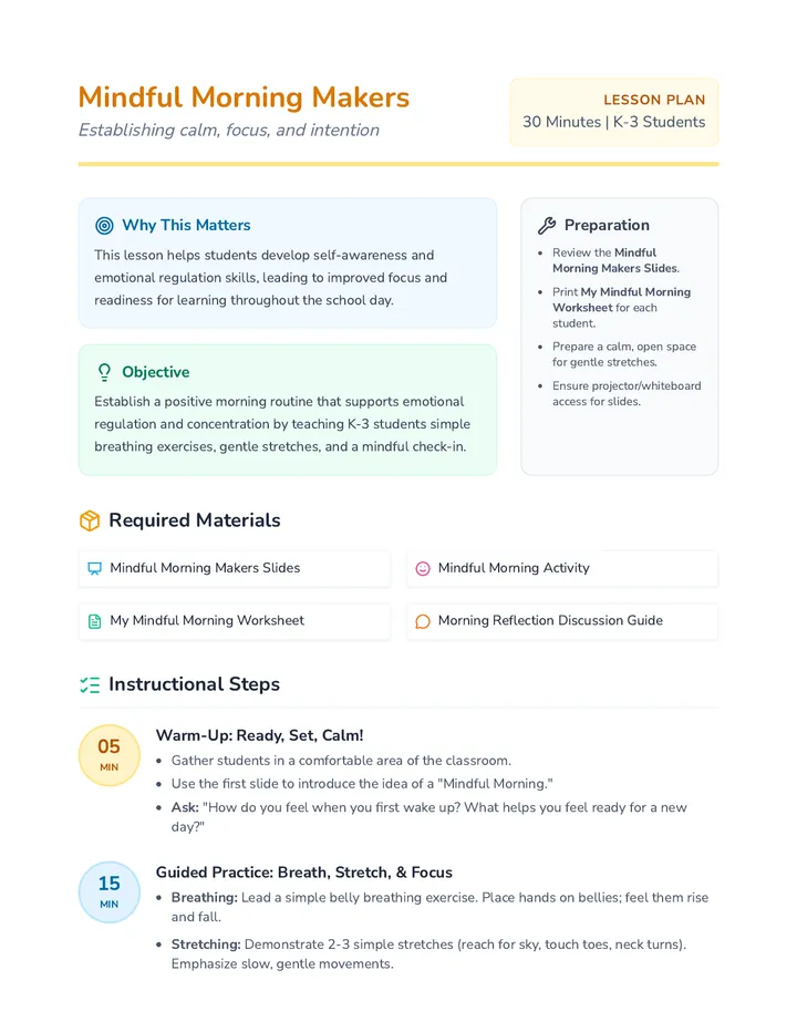 Mindful Morning Makers Lesson Plan