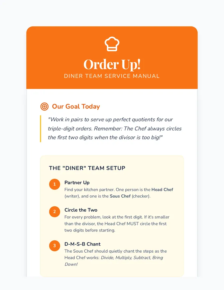 Order Up Activity Instructions