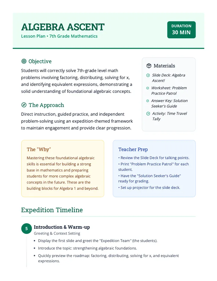 Algebra Ascent Lesson Plan