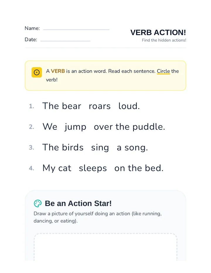 Action Stars Worksheet