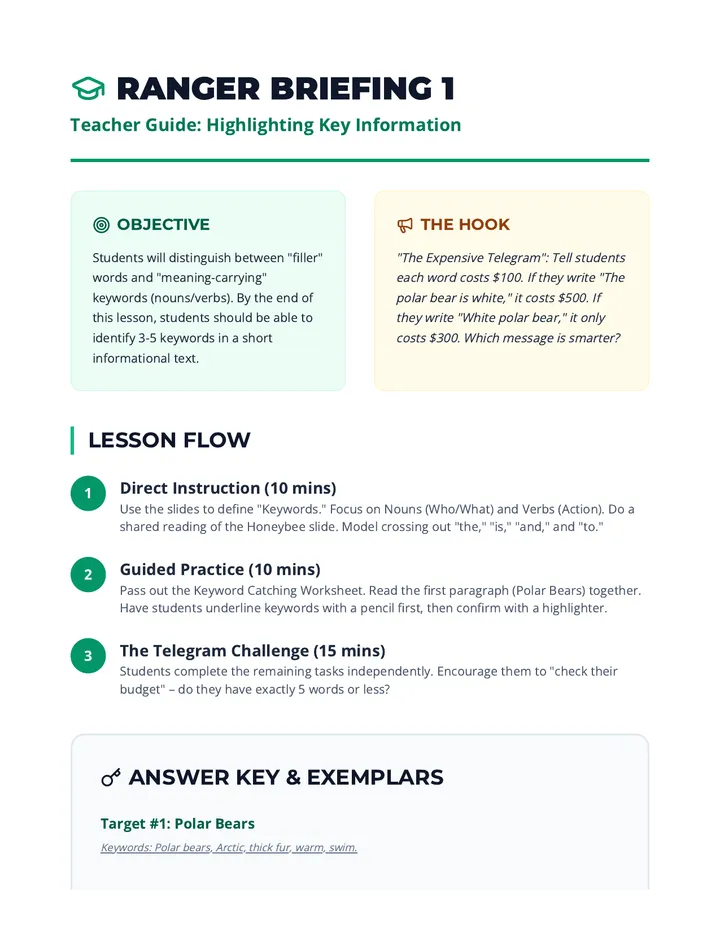 Keyword Catching Teacher Guide