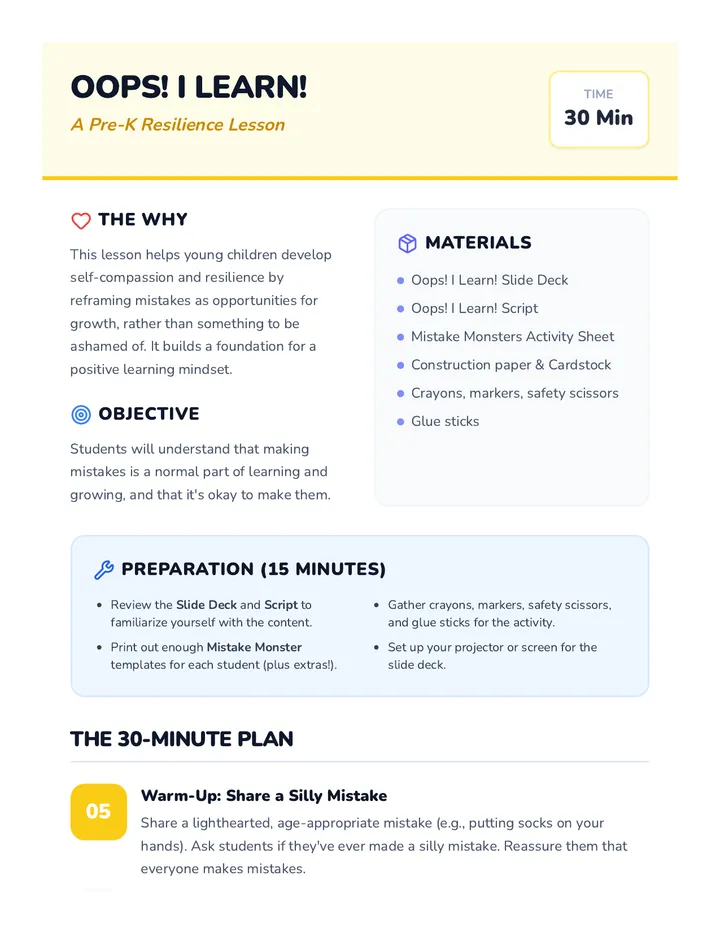 Oops I Learn Lesson Plan