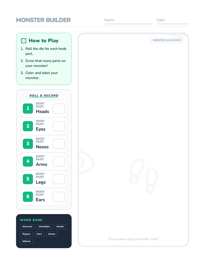 Monster Builder Worksheet