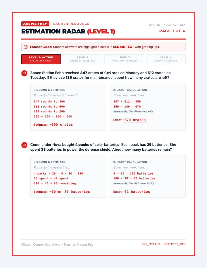 Mission Control Answer Key