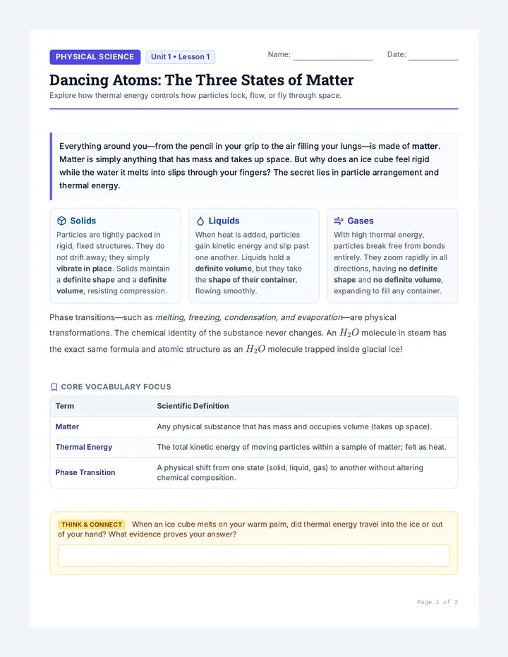 Matter Basics Reading Passage